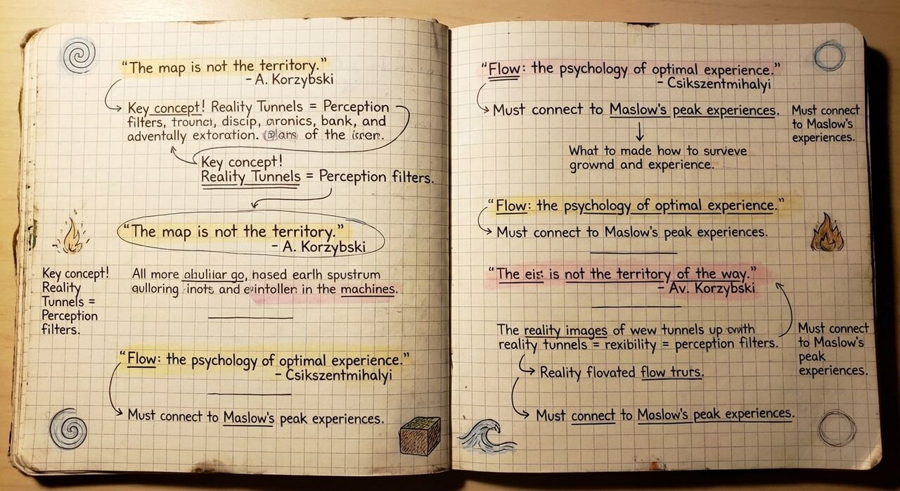 Commonplace-book style spread of handwritten quotes, highlights and notes on graph paper.